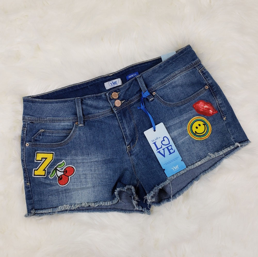 70s Retro Patchwork Distressed Jean Shorts NWT